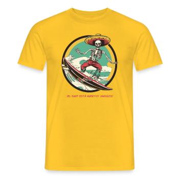 Spanish-Mexican Skeleton - "Surfing is dead" - Men's T-Shirt - yellow - Front - AI Model Male 178 dark (178cm)