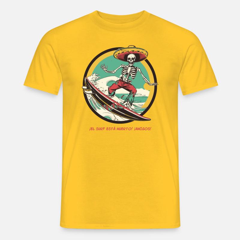 Skeleton hispano-mexicain - « Le surf est mort » - T-shirt homme - jaune