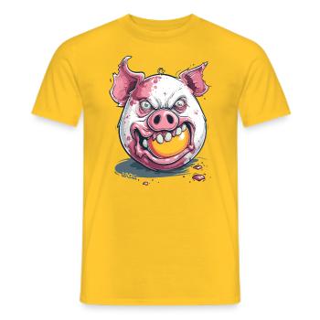Horreur : un cochon zombie mange du jaune d’œuf - T-shirt homme - jaune - Devant - AI Model Male 178 dark (178cm)