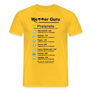 Météo Gourou Liste de prix Météo - T-shirt homme - jaune - Devant - AI Model Male 178 dark (178cm)
