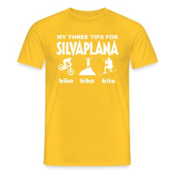 My 3 tips for Silvapalana bike hike kite Engadin - Männer T-Shirt - Gelb - Vorne - AI Model Male 178 dark (178cm)