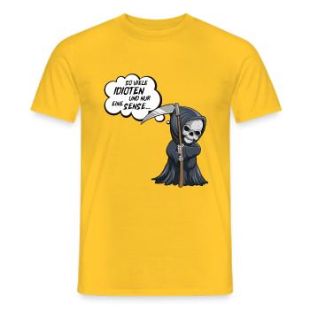 schwarzer Humor, Totenschädel, witziges Sensenmann - Männer T-Shirt - Gelb - Vorne - AI Model Male 178 dark (178cm)