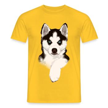 Husky puppy with blue eyes - Men's T-Shirt - yellow - Front - AI Model Male 178 dark (178cm)