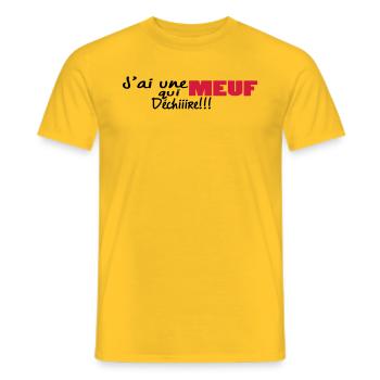 J'ai unE MEUF qui dchiire - T-shirt homme - jaune - Devant - AI Model Male 178 dark (178cm)