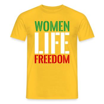 Women life freedom iran - Men's T-Shirt - yellow - Front - AI Model Male 178 dark (178cm)