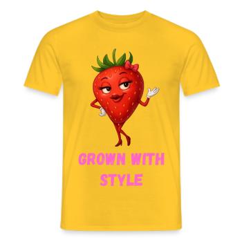 Grown with Style - Strawberry Caricature - Men's T-Shirt - yellow - Front - AI Model Male 178 dark (178cm)