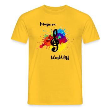 music on world off - Men's T-Shirt - yellow - Front - AI Model Male 178 dark (178cm)