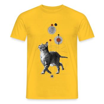 Mystical cat in the geometry universe - Men's T-Shirt - yellow - Front - AI Model Male 178 dark (178cm)