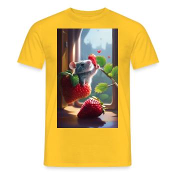 The mouse and the strawberries - Men's T-Shirt - yellow - Front - AI Model Male 178 dark (178cm)