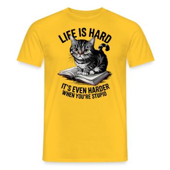 Cute Bookworm Cat on a Book - Funny Cat Lover Art - Men's T-Shirt - yellow - Front - AI Model Male 178 dark (178cm)