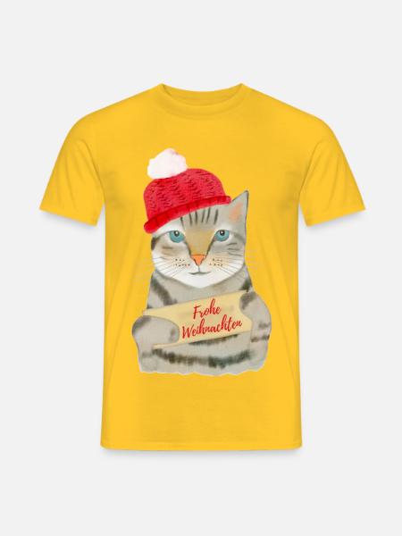 Süße Katze wünscht Frohe Weihnachten - Männer T-Shirt - Gelb