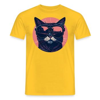 Cool Cat with Sunglasses - Urban Feline Vibes - Men's T-Shirt - yellow - Front - AI Model Male 178 dark (178cm)