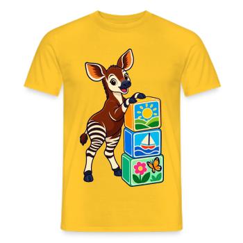 Fröhliches Okapi mit bunten Bilderwürfeln - Männer T-Shirt - Gelb - Vorne - AI Model Male 178 dark (178cm)