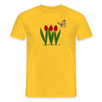 Tulpen und Schmetterling, Frühling - Männer T-Shirt - Gelb - Vorne - AI Model Male 178 dark (178cm)