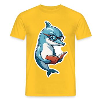 Clever dolphin with book - Men's T-Shirt - yellow - Front - AI Model Male 178 dark (178cm)