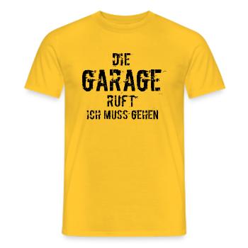 Die Garage Ruft ich muss gehen lustig Spruch - Männer T-Shirt - Gelb - Vorne - AI Model Male 178 dark (178cm)