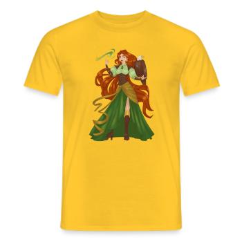 Witch Red Hair Bird Pretty Lady Model Fantasy - Men's T-Shirt - yellow - Front - AI Model Male 178 dark (178cm)
