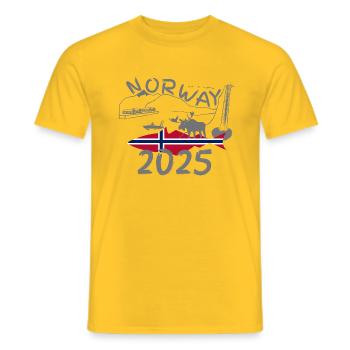 Norvège 2025 Goberge avec montagnes et pêche à l’orignal - T-shirt homme - jaune - Devant - AI Model Male 178 dark (178cm)