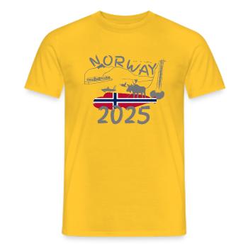 Norvège 2025 Loche avec montagnes Pêche à l’orignal - T-shirt homme - jaune - Devant - AI Model Male 178 dark (178cm)