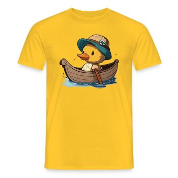 Canard mignon en bateau à rames avec chapeau d’été et fleur - T-shirt homme - jaune - Devant - AI Model Male 178 dark (178cm)