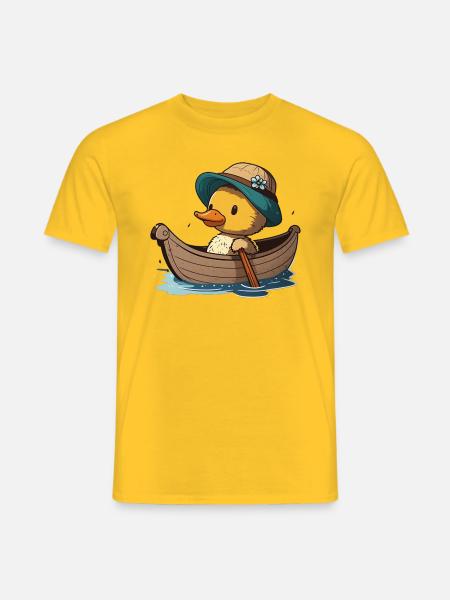 Süße Ente im Ruderboot mit Sommerhut und Blume - Männer T-Shirt - Gelb