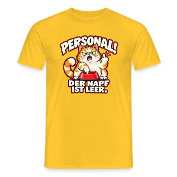 Wütende Katze – Personal! Der Napf ist leer. - Männer T-Shirt - Gelb - Vorne - AI Model Male 178 dark (178cm)