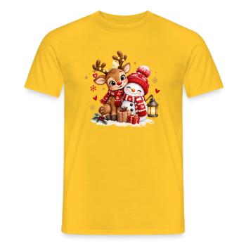 Winterfreunde Reh Schneemann - Männer T-Shirt - Gelb - Vorne - AI Model Male 178 dark (178cm)