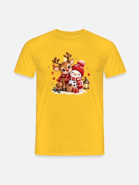Winterfreunde Reh Schneemann - Männer T-Shirt - Gelb