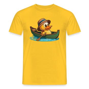 Canard mignon en bateau à rames avec chapeau d’été et fleur - T-shirt homme - jaune - Devant - AI Model Male 178 dark (178cm)