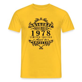 45e anniversaire, novembre 1978, 45 ans - T-shirt homme - jaune - Devant - AI Model Male 178 dark (178cm)