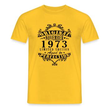 November 1973 50th Birthday 50 Years Gift - Men's T-Shirt - yellow - Front - AI Model Male 178 dark (178cm)