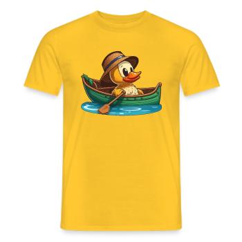 Canard jaune en bateau à rames avec chapeau d’été et fleur - T-shirt homme - jaune - Devant - AI Model Male 178 dark (178cm)