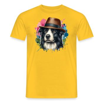 Border Collie Paint Splash Art - Men's T-Shirt - yellow - Front - AI Model Male 178 dark (178cm)