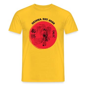 Geisha_Est. 2022 - Men's T-Shirt - yellow - Front - AI Model Male 178 dark (178cm)