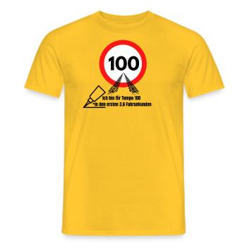 Tempo 100 in 3,6 Sekunden - Männer T-Shirt - Gelb - Vorne - AI Model Male 178 dark (178cm)