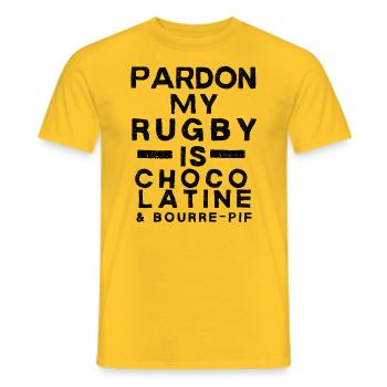 Chocolat'Essai - Rugby und Gourmet - Männer T-Shirt - Gelb - Vorne - AI Model Male 178 dark (178cm)