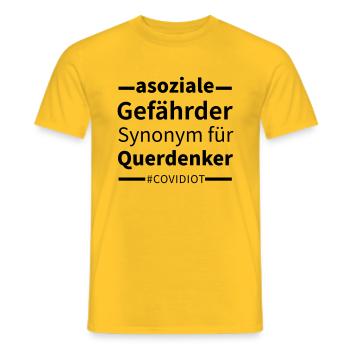 Asoziale Gefährder sind quer Denker #Covidiot - Männer T-Shirt - Gelb - Vorne - AI Model Male 178 dark (178cm)