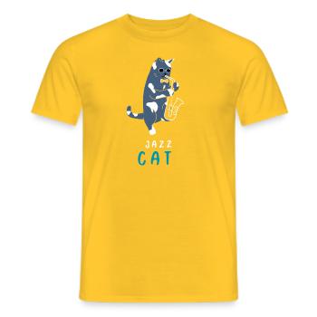 Katze mit Saxophon Geschenk Jazz Musikinstrument - Männer T-Shirt - Gelb - Vorne - AI Model Male 178 dark (178cm)