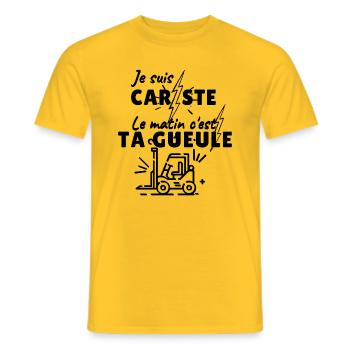 je suis cariste , le matin c'est ta gueule !! - T-shirt homme - jaune - Devant - AI Model Male 178 dark (178cm)