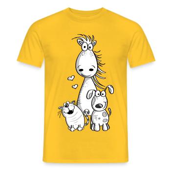Meilleurs amis, je cheval dessin animé de chat chien - T-shirt homme - jaune - Devant - AI Model Male 178 dark (178cm)