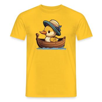 Süße Ente im Ruderboot mit Sommerhut und Blume - Männer T-Shirt - Gelb - Vorne - AI Model Male 178 dark (178cm)