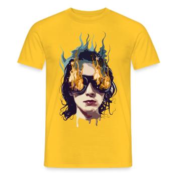 The Girl on Fire - Men's T-Shirt - yellow - Front - AI Model Male 178 dark (178cm)