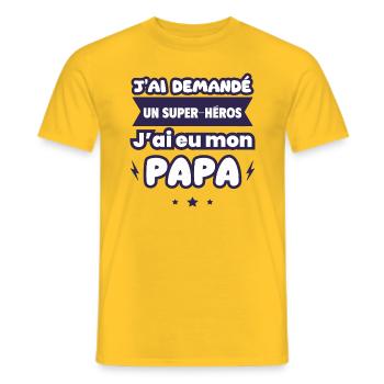 J ai demandé un super héros J ai eu mon papa - T-shirt homme - jaune - Devant - AI Model Male 178 dark (178cm)