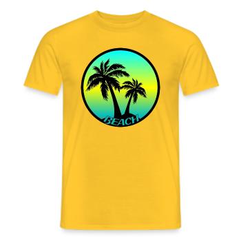 Colorful beach logo with palm trees - Men's T-Shirt - yellow - Front - AI Model Male 178 dark (178cm)