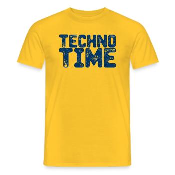 Dark Techno Zeit - Düsterer Hard Techno | Gekratzt - Männer T-Shirt - Gelb - Vorne - AI Model Male 178 dark (178cm)