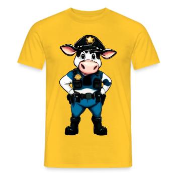 Vache policière - T-shirt homme - jaune - Devant - AI Model Male 178 dark (178cm)
