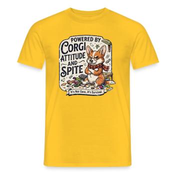 Powered By Corgi Attitude And Spite Funny Dog - Men's T-Shirt - yellow - Front - AI Model Male 178 dark (178cm)