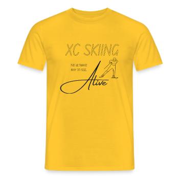 XC Skiing - The ultimate way to feel Alive - Men's T-Shirt - yellow - Front - AI Model Male 178 dark (178cm)