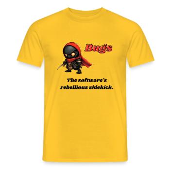 Bugs - The software's rebellious sidekick. - Men's T-Shirt - yellow - Front - AI Model Male 178 dark (178cm)