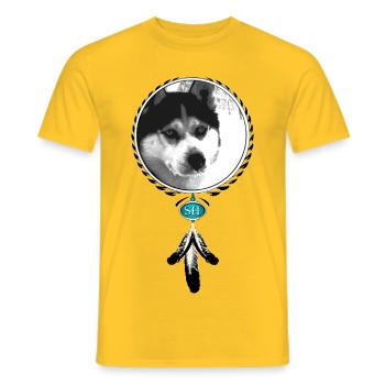 Husky portrait with dream catcher - Men's T-Shirt - yellow - Front - AI Model Male 178 dark (178cm)